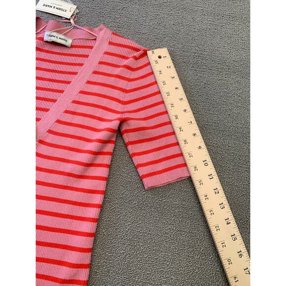 Storm & Marie Women's Large Pink Red Striped Knit Blouse - Picture 8 of 12